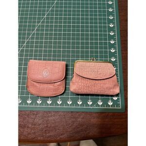 Buxton Embossed Pink Genuine Leather Coin Purse & Card Holder  Folding Wallet Se